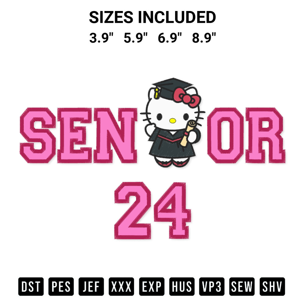 Add a unique touch to your apparel with the Kitty Senior 2024 Embroidery Design embroidery file. Premium instant download available now on Designspacks.com. Available sizes: 3.9", 5.9", 6.9", 8.9".