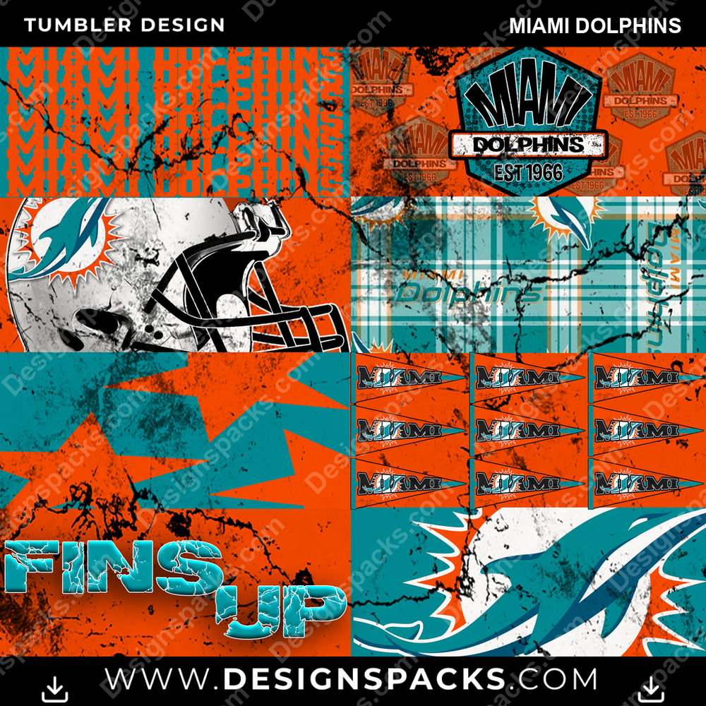 Football Distressed BG Miami Dolphins Tumbler Digital Wrap Design