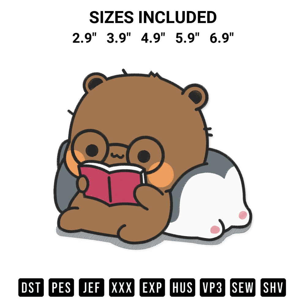Discover the perfect addition to your crafting collection: Bubu Bear Read Book Embroidery Design embroidery file. Instantly available at Designspacks.com. Available sizes: 2.9", 3.9", 4.9", 5.9", 6.9".