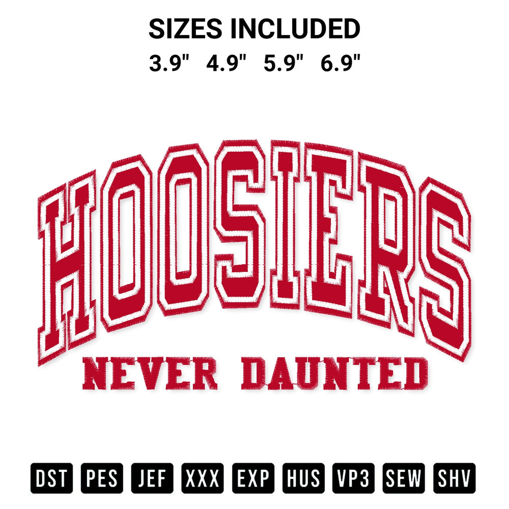 Looking for the perfect pattern? Download the Indiana Hoosiers Never Daunted Embroidery Design embroidery design today at Designspacks.com. Crisp, clean stitching guaranteed. Available sizes: 3.9", 4.9", 5.9", 6.9".