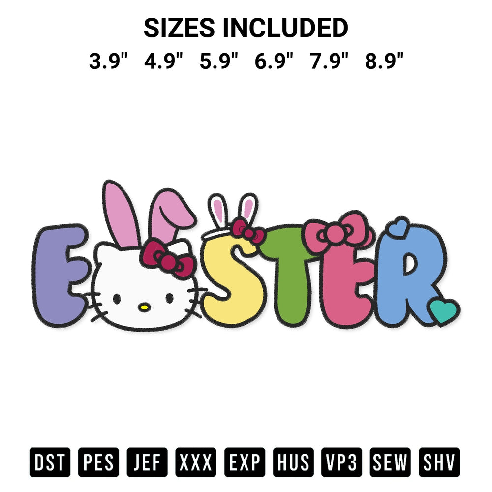 Get the Easter Hello Kitty Cute Embroidery Design embroidery design for your custom crafts! Premium digitized files available for instant download at Designspacks.com. Available sizes: 3.9", 4.9", 5.9", 6.9", 7.9", 8.9".