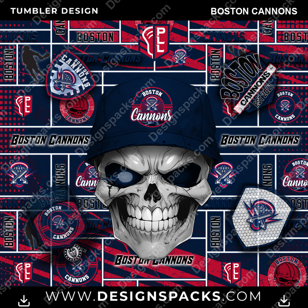 Lacrosse Skull Boston Cannons Tumbler Digital Wrap Design