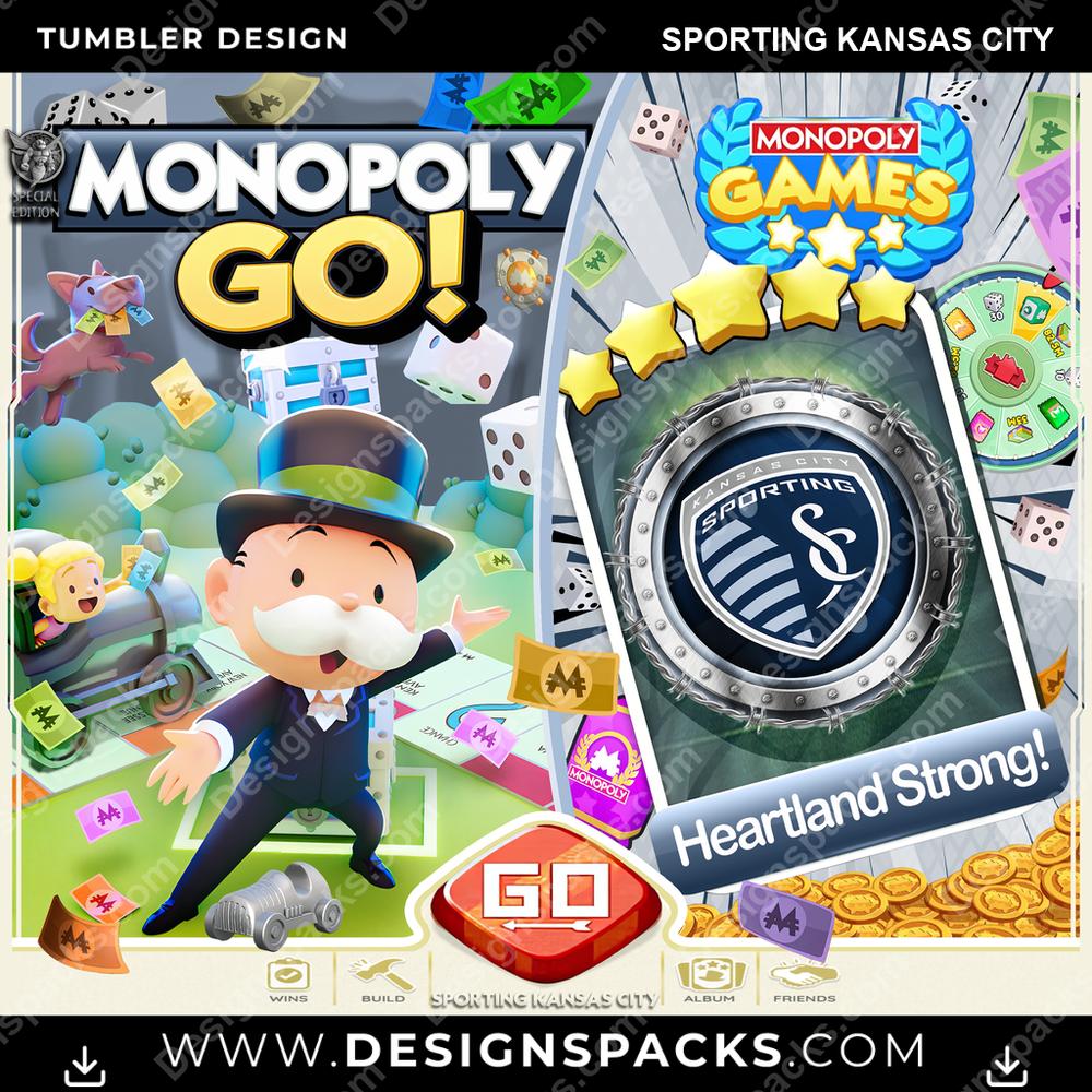 US Soccer Monopoly Go! Sporting Kansas City MLS Tumbler Digital Wrap Design Download