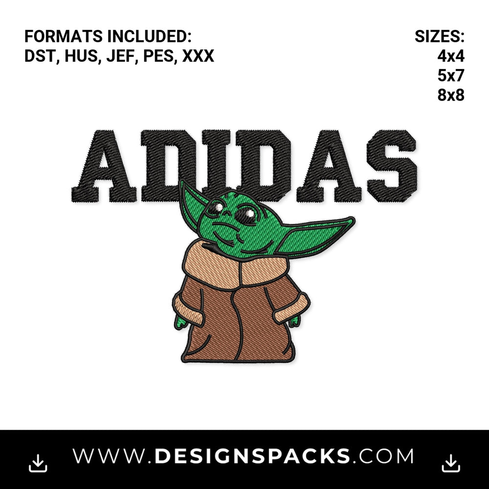 Adidas Baby Yoda Machine Pattern Embroidery Design - Instant digital download pattern at Designspacks.com
