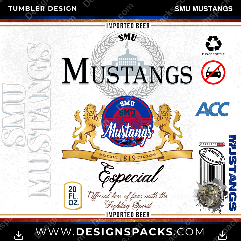 College Sport Modelo SMU Mustangs Tumbler Digital Wrap Design
