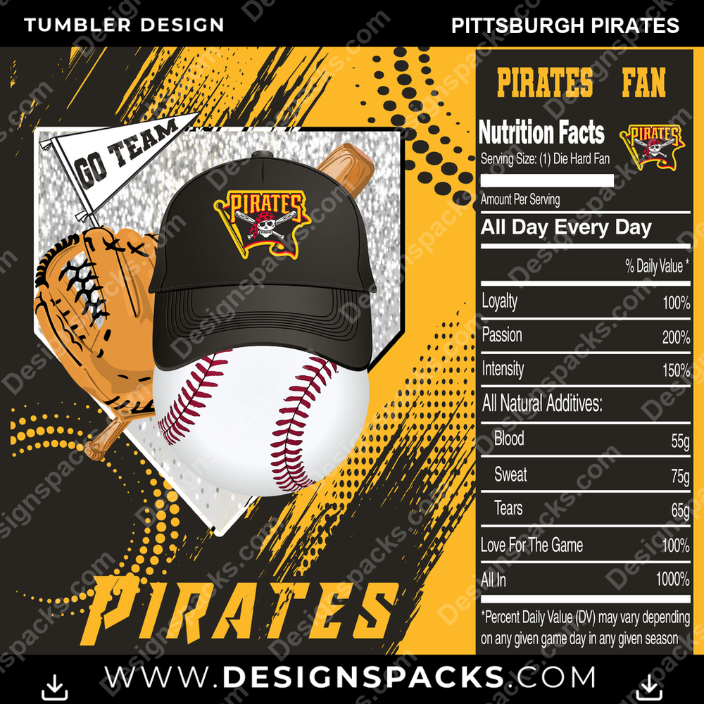 Baseball Team Fan Pittsburgh Pirates Tumbler Digital Wrap Design