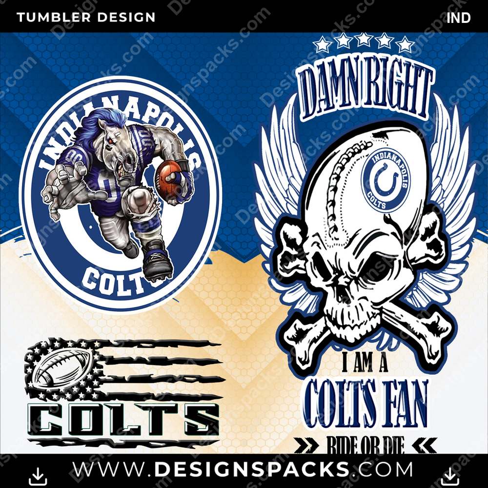 Football Skull IND Tumbler Digital Wrap Design