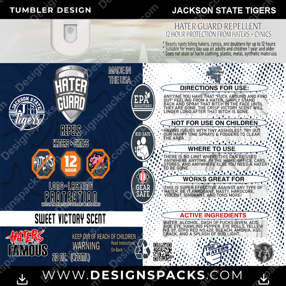 College Sport Hater Guard Jackson State Tigers NCAA College Sport Tumbler Digital Wrap Design Download