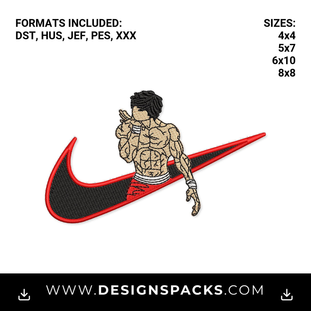 Baki Hanma Anime Fighter Swoosh Embroidery Design - Instant digital download pattern at Designspacks.com
