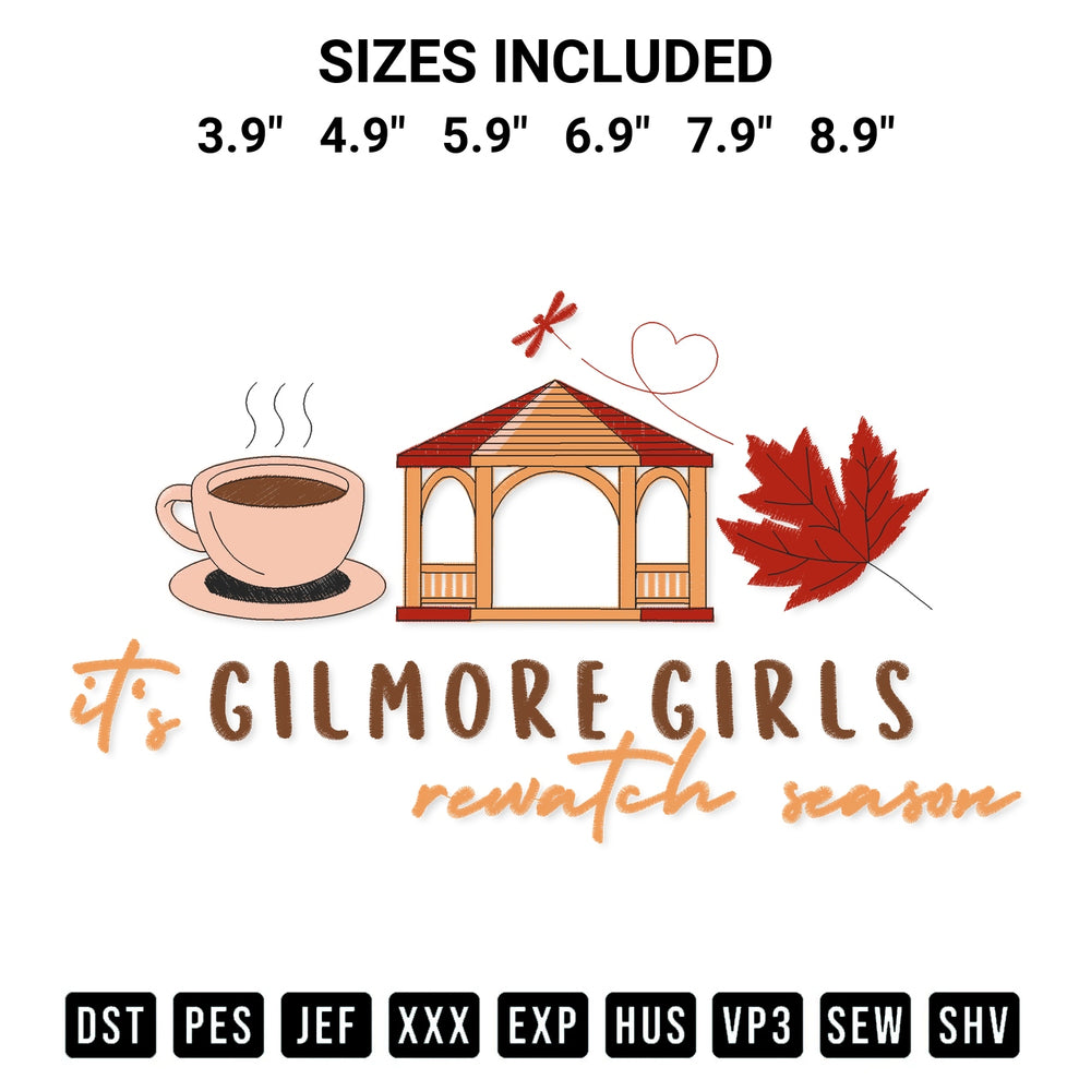 Create amazing crafts with the Its Gilmore Girls Rewatch Season Embroidery Design embroidery file. High-quality digital download from Designspacks.com, perfect for beginners and pros. Available sizes: 3.9", 4.9", 5.9", 6.9", 7.9", 8.9".