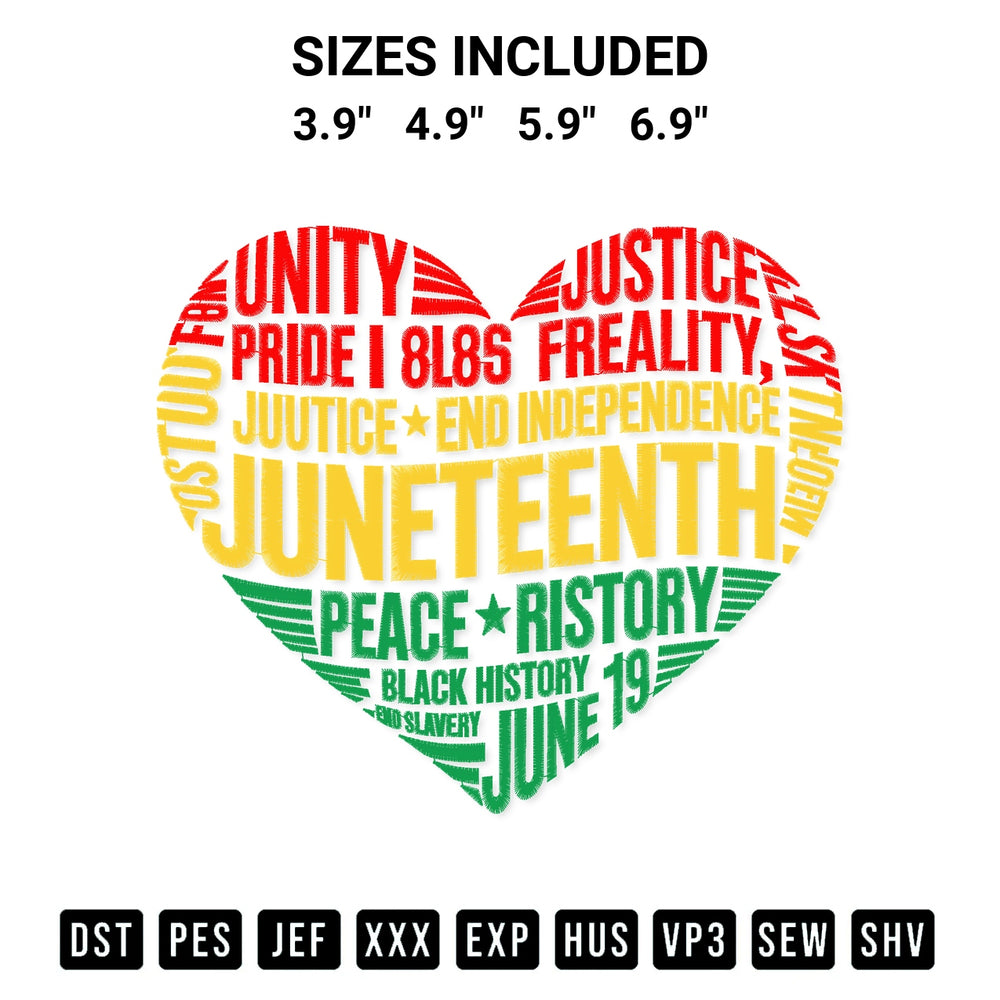 Looking for the perfect pattern? Download the Juneteenth Heart Embroidery Design embroidery design today at Designspacks.com. Crisp, clean stitching guaranteed. Available sizes: 3.9", 4.9", 5.9", 6.9".