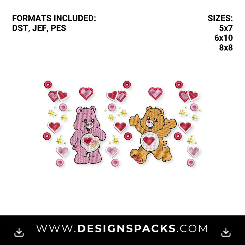 Care Bears Hearts and Stars Collar Embroidery Design - Instant digital download pattern at Designspacks.com