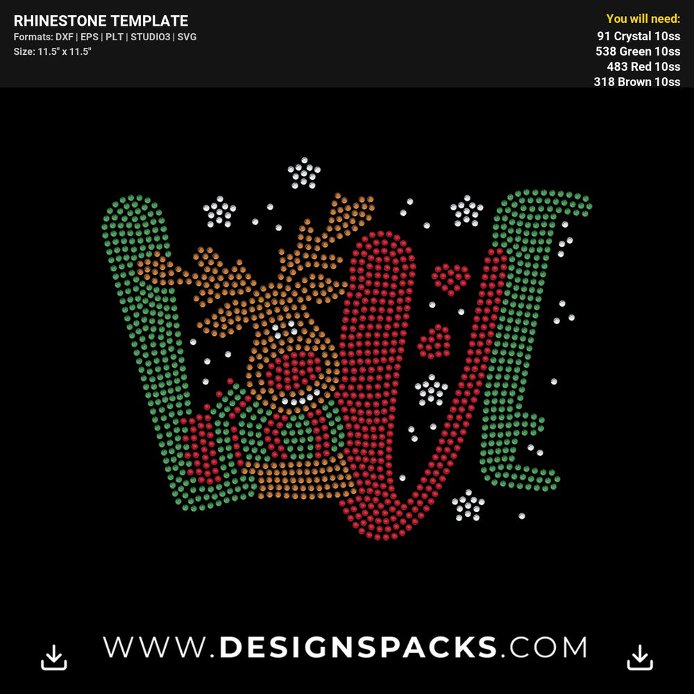 Love Reindeer Rudolph Rhinestone Digital Template