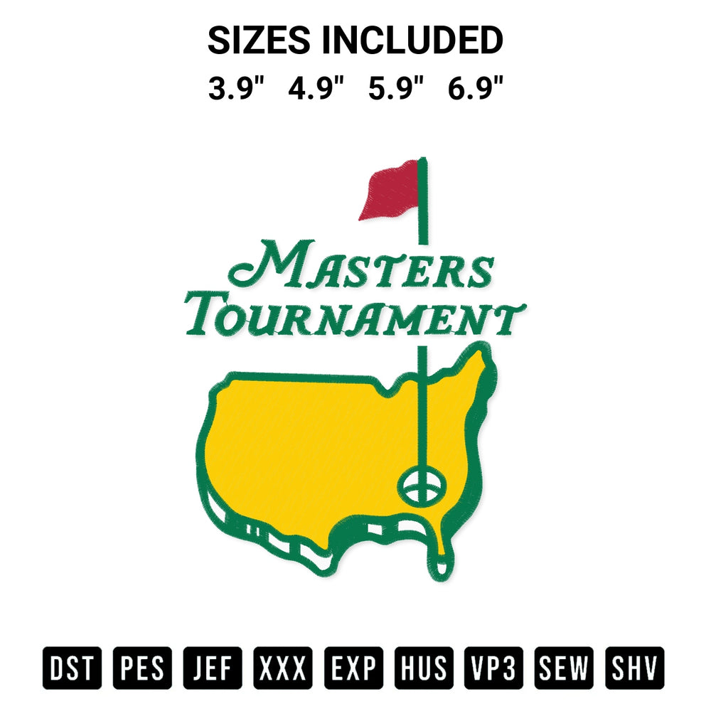 Add a unique touch to your apparel with the Masters Tournament Golf Embroidery Design embroidery file. Premium instant download available now on Designspacks.com. Available sizes: 3.9", 4.9", 5.9", 6.9".
