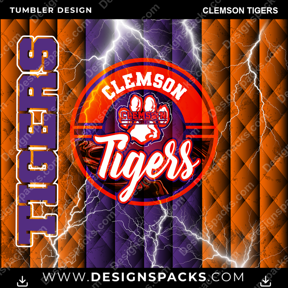 College Sport Diamond Clemson Tigers Tumbler Digital Wrap Design