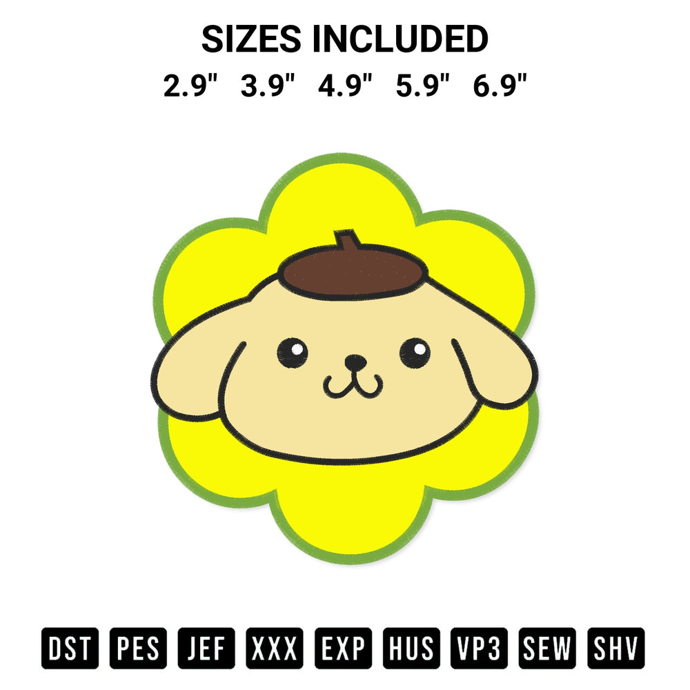 Stitch like a pro with the Flower Pompompurin Face Embroidery Design embroidery pattern from Designspacks.com. High-quality digital machine embroidery file. Available sizes: 2.9", 3.9", 4.9", 5.9", 6.9".