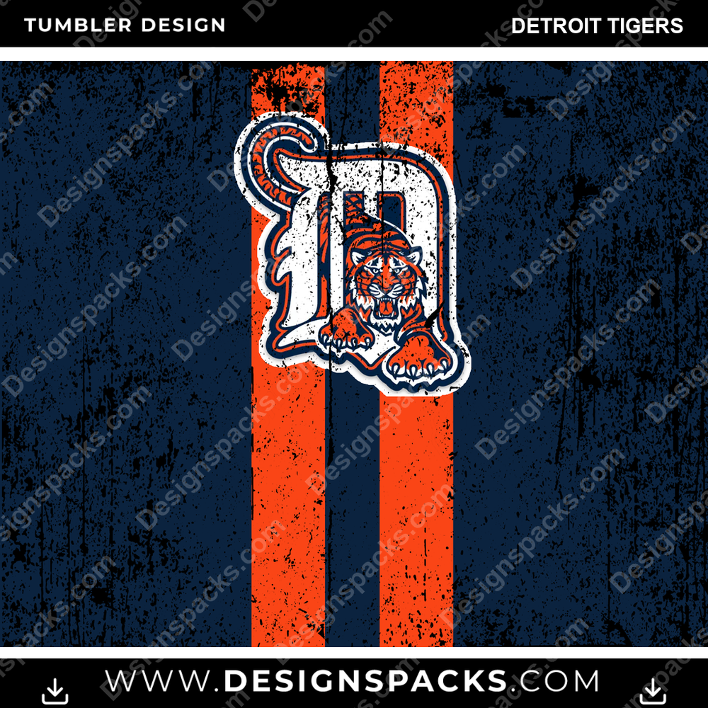 Baseball Grunge Style Detroit Tigers MLB Baseball Tumbler Digital Wrap Design Download