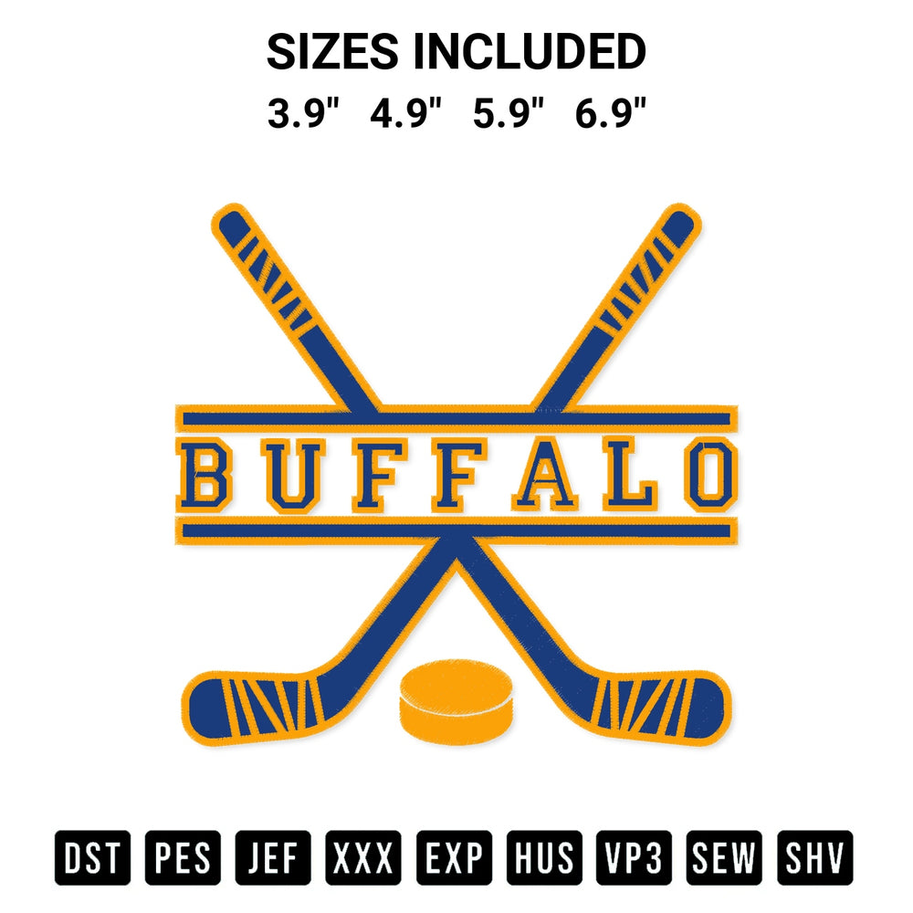 Transform your fabrics with the Buffalo Blue And Gold Hockey Embroidery Design embroidery design. Instant access to premium digitized patterns at Designspacks.com. Available sizes: 3.9", 4.9", 5.9", 6.9".