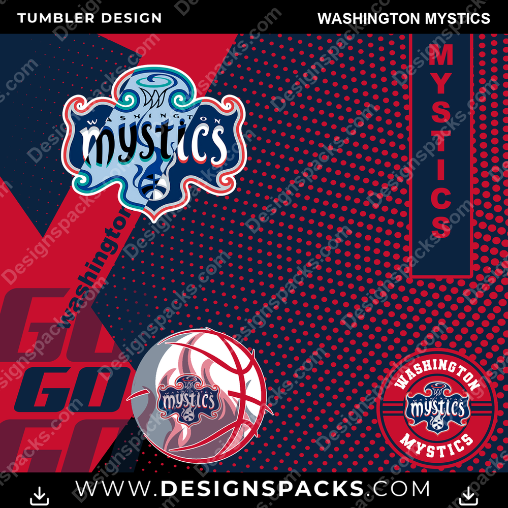 Basketball GO Washington Mystics Tumbler Digital Wrap Design