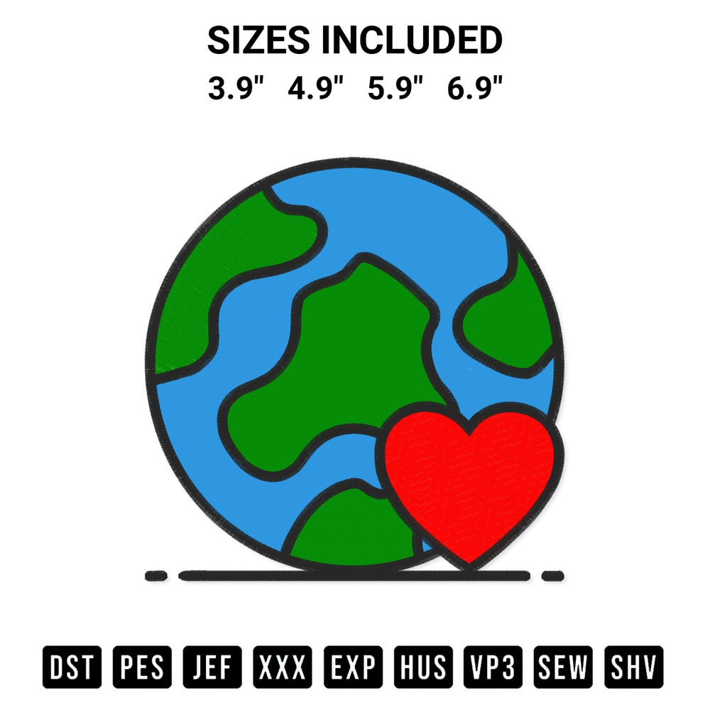 Get the Love Heart Planet Earth Day Embroidery Design embroidery design for your custom crafts! Premium digitized files available for instant download at Designspacks.com. Available sizes: 3.9", 4.9", 5.9", 6.9".