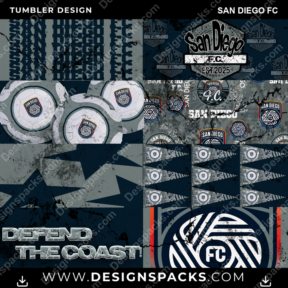 Soccer Distressed BG San Diego FC MLS Soccer Tumbler Digital Wrap Design Download