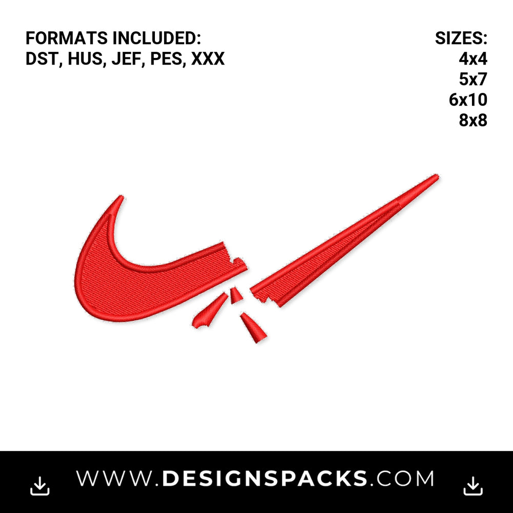 Broken Red Swoosh Embroidery Design - Instant digital download pattern at Designspacks.com