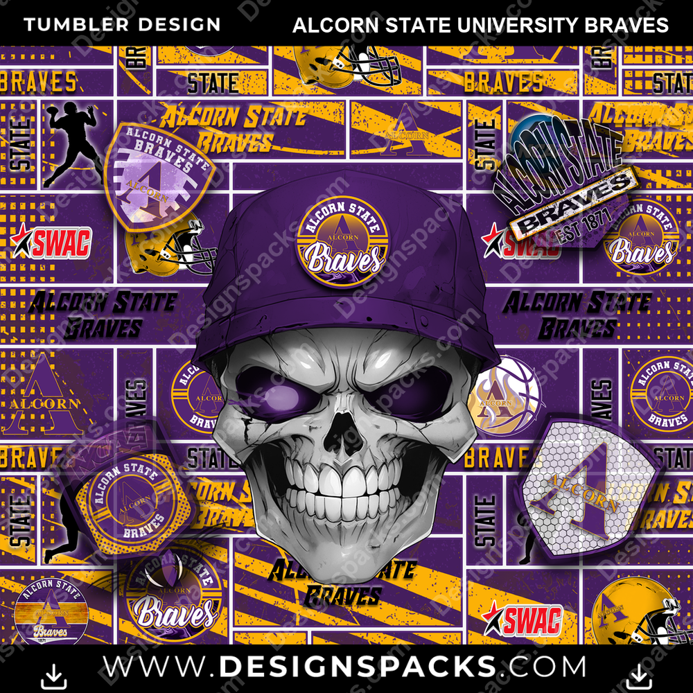 College Sport Skull Alcorn State University Braves NCAA College Sport Tumbler Digital Wrap Design Download