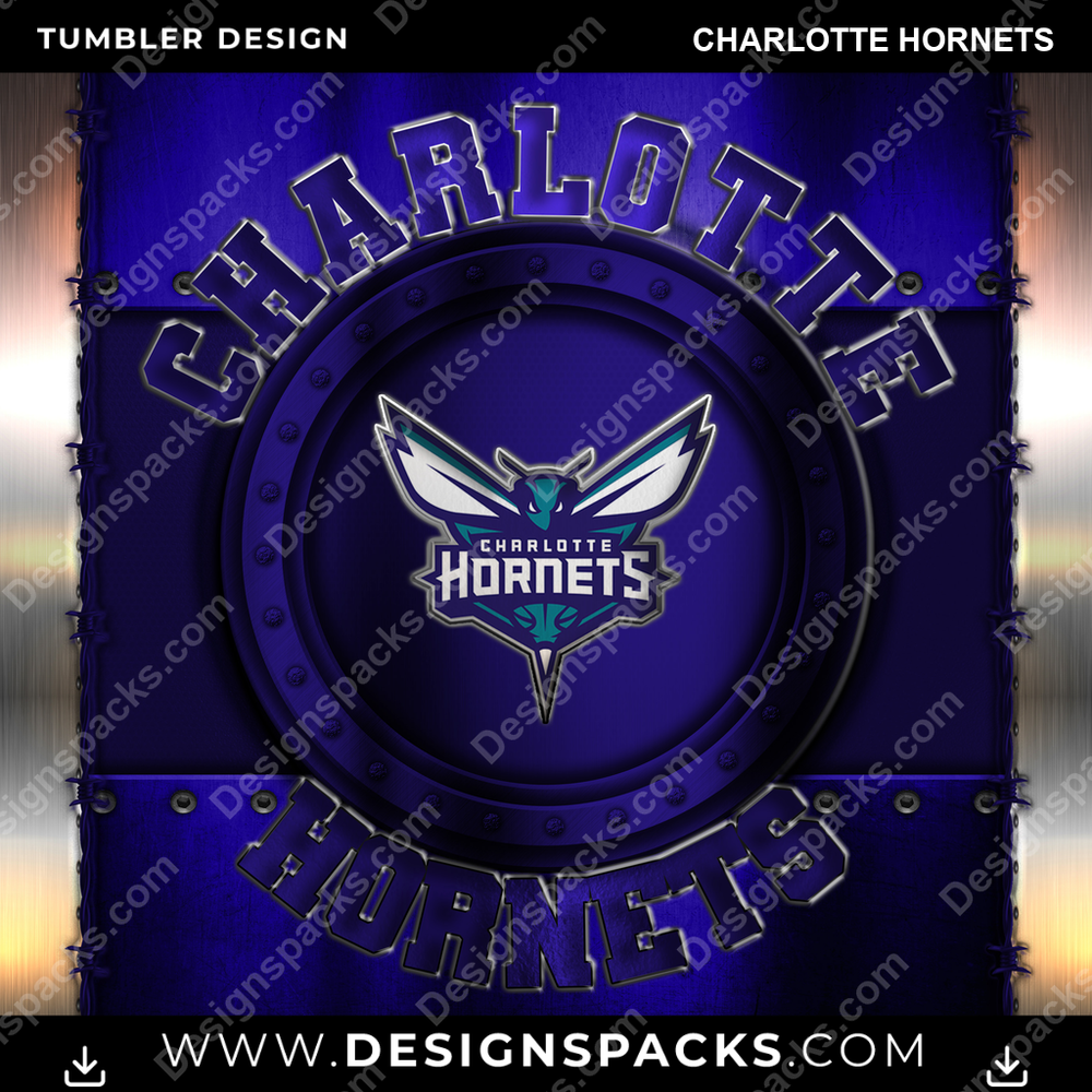 Basketball Metal Charlotte Hornets Tumbler Digital Wrap Design