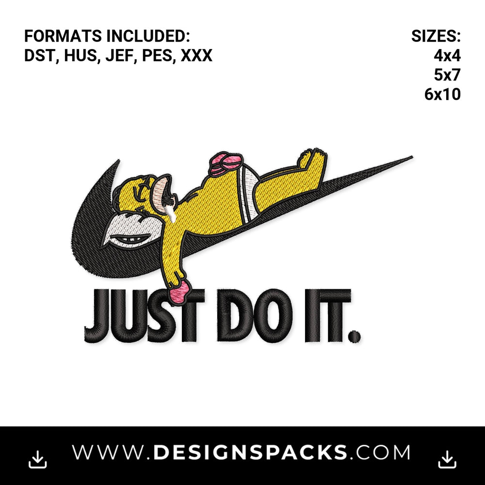Sleeping Homer Simpson Just Do It Swoosh Embroidery Design - Instant digital download pattern at Designspacks.com