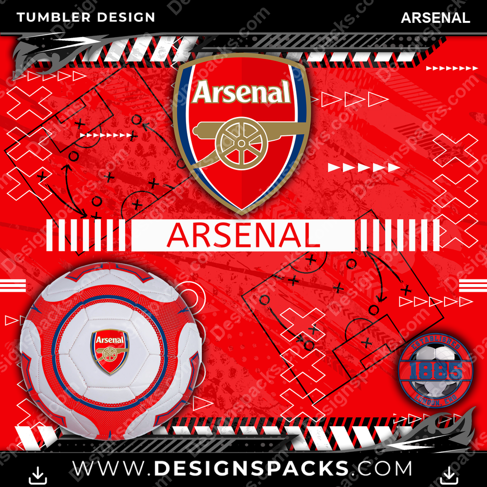Soccer UK Xs & Os Arsenal MLS Soccer Tumbler Digital Wrap Design Download