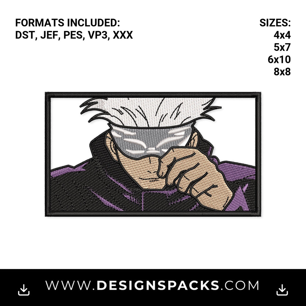 Gojo Satoru Blindfold Anime Box Embroidery Design - Instant digital download pattern at Designspacks.com