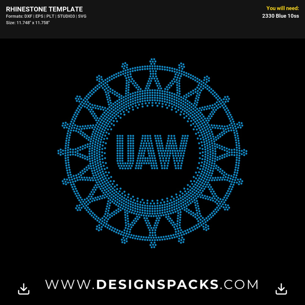 Uaw Unite Auto Workers Union Member Rhinestone Digital Template