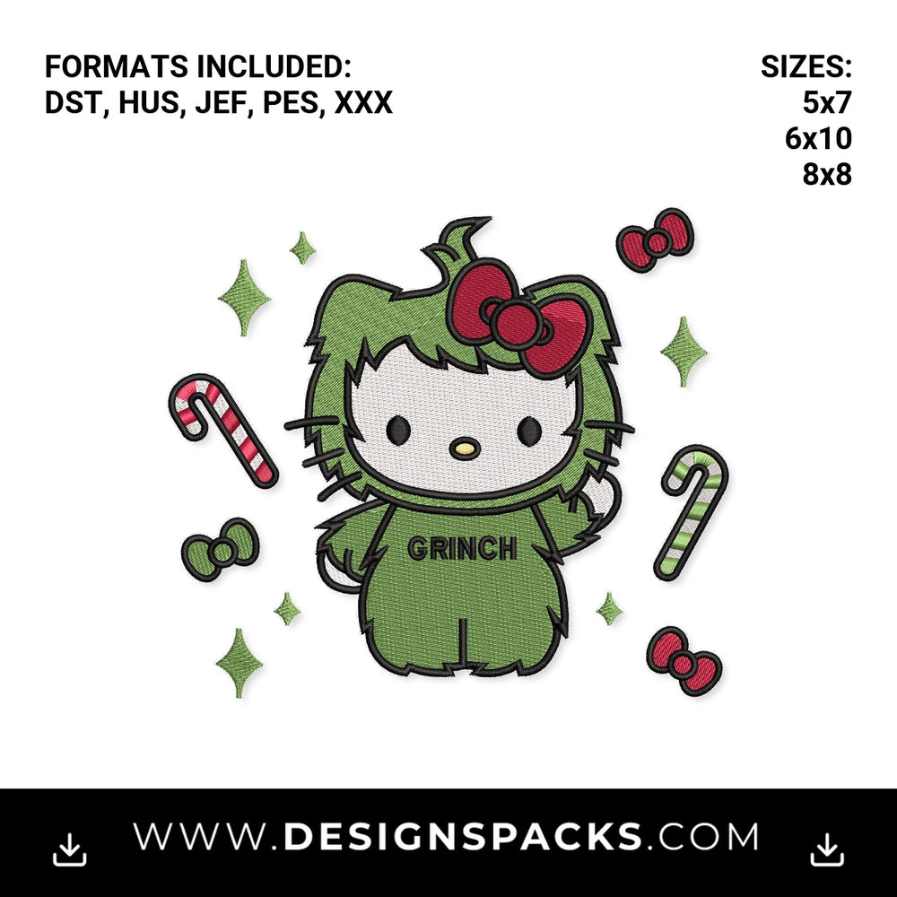 Hello Kitty Grinch Christmas Costume Embroidery Design - Instant digital download pattern at Designspacks.com