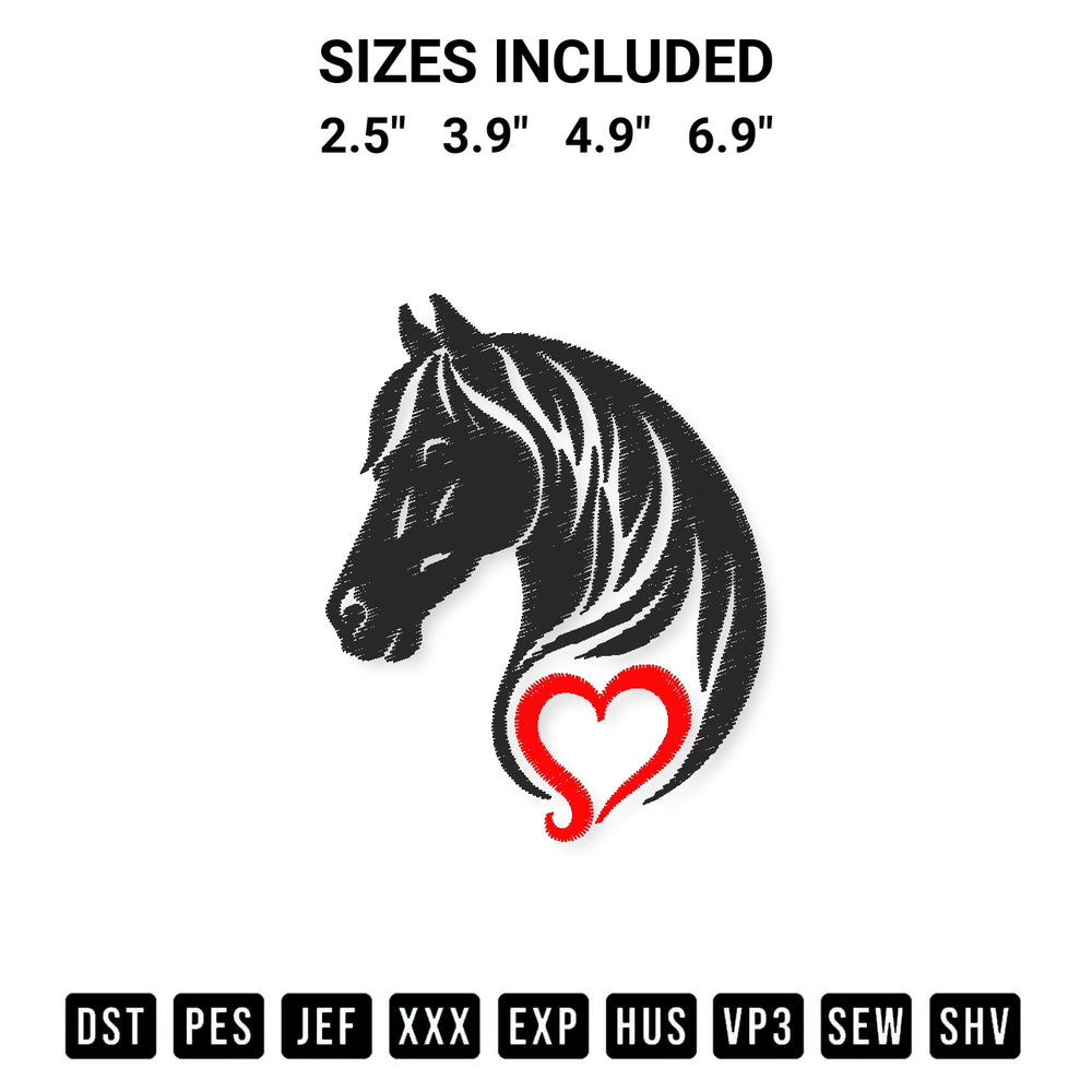 Download the Horse With Heart Embroidery Design machine embroidery design exclusively at Designspacks.com. Premium digitized pattern for apparel and DIY crafts. Available sizes: 2.5", 3.9", 4.9", 6.9".