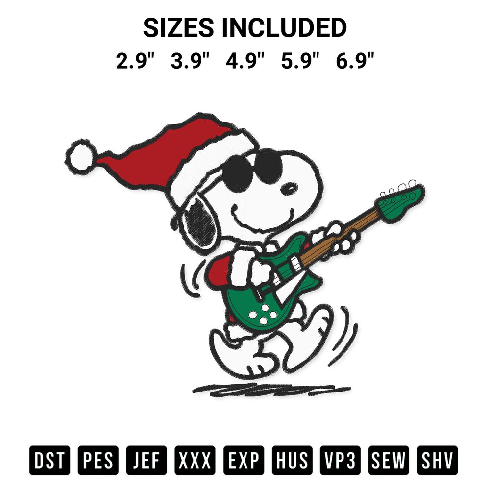 Create amazing crafts with the Christmas Snoopy And Guitar Embroidery Design embroidery file. High-quality digital download from Designspacks.com, perfect for beginners and pros. Available sizes: 2.9", 3.9", 4.9", 5.9", 6.9".