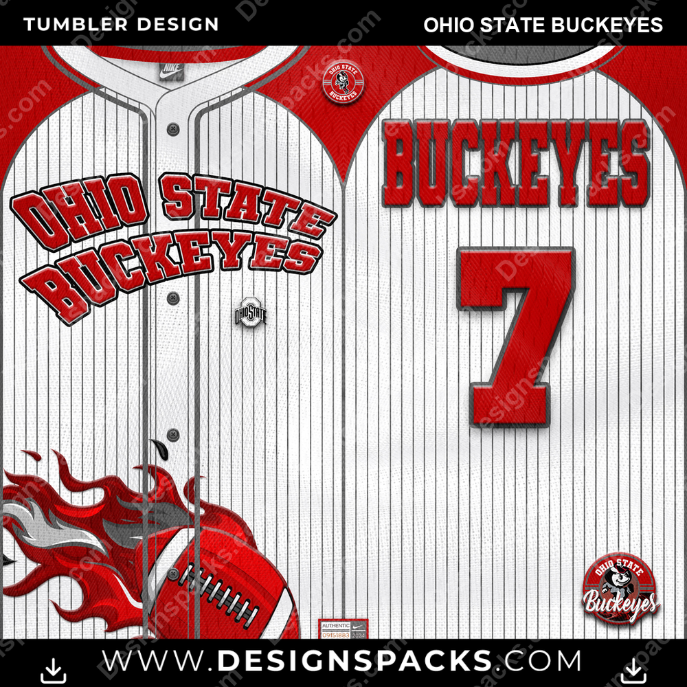 College Sport Team Button-Up Jersey Ohio State Buckeyes Tumbler Digital Wrap Design