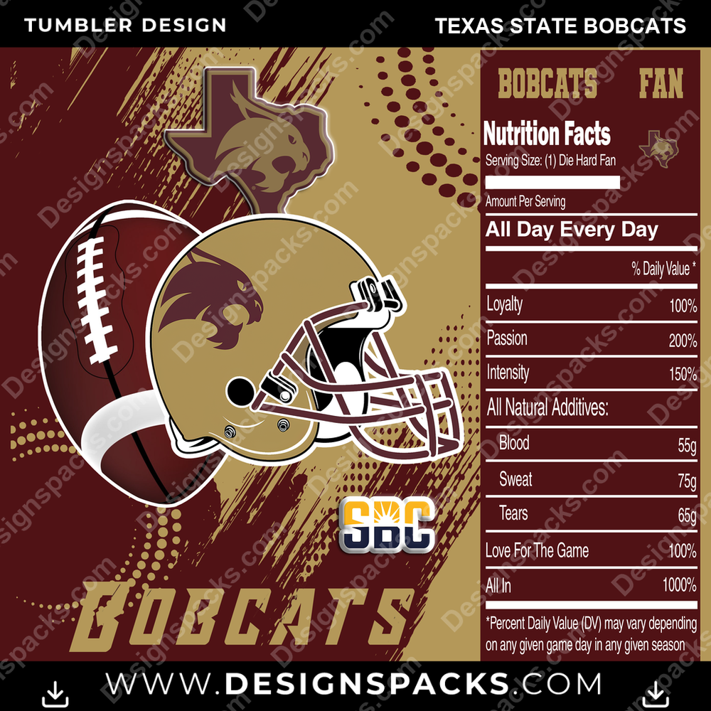 College Sport Team Fan CFB Texas State Bobcats NCAA College Sport Tumbler Digital Wrap Design Download
