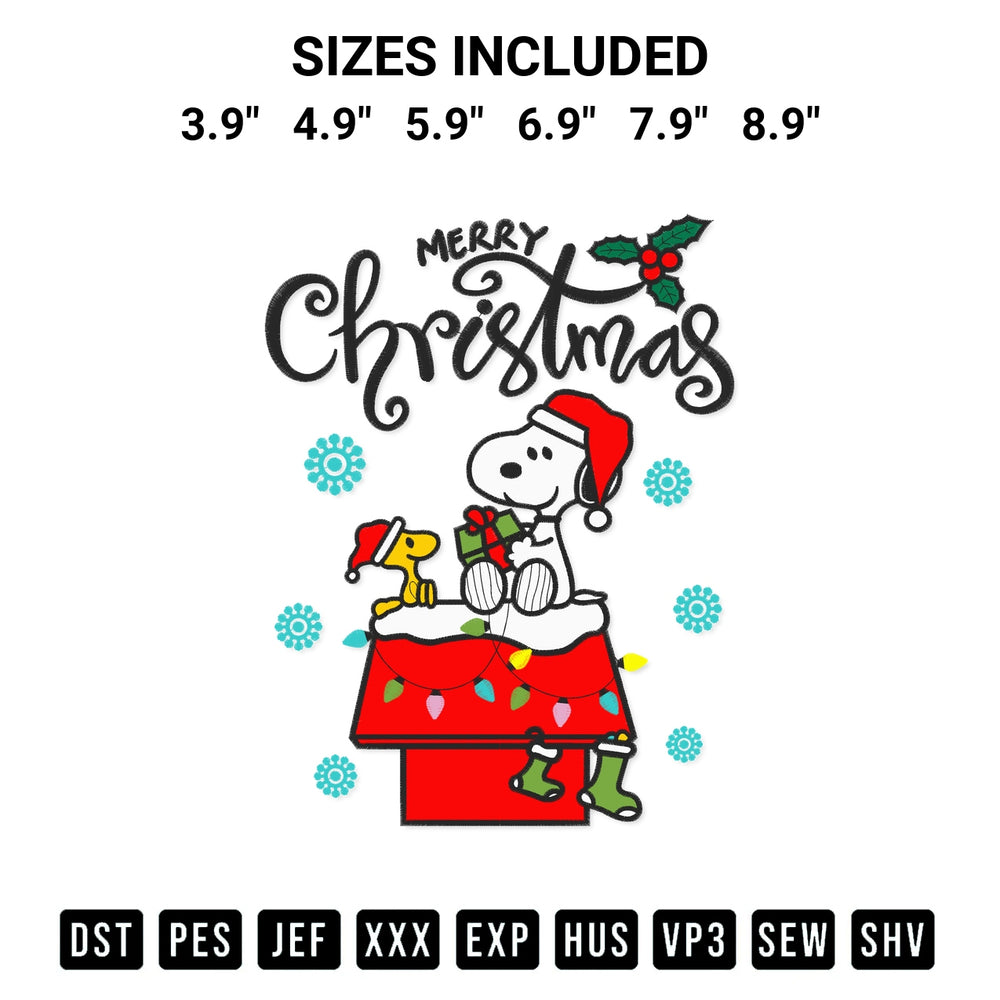 Add a unique touch to your apparel with the Merry Christmas Snoopy And Woodstock Embroidery Design embroidery file. Premium instant download available now on Designspacks.com. Available sizes: 3.9", 4.9", 5.9", 6.9", 7.9", 8.9".