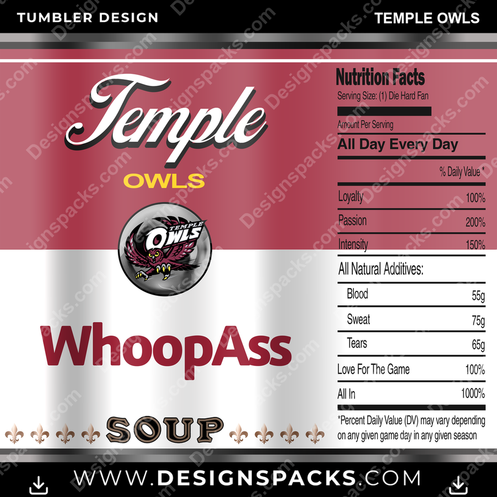 College Sport Soup Can Temple Owls NCAA College Sport Tumbler Digital Wrap Design Download