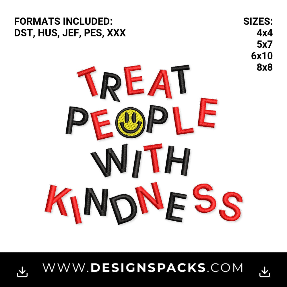 Treat People With Kindness Smiley Face Embroidery Design - Instant digital download pattern at Designspacks.com