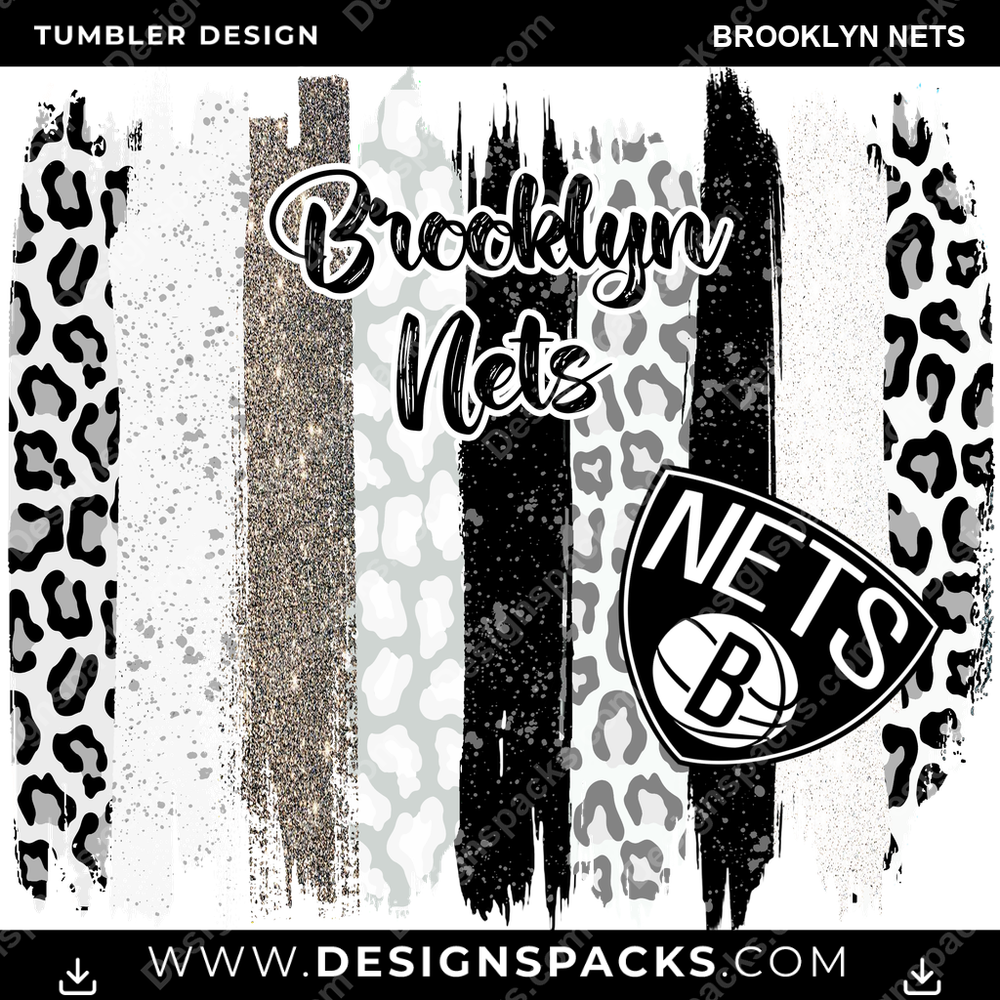 Basketball Brush Strokes Brooklyn Nets Tumbler Digital Wrap Design