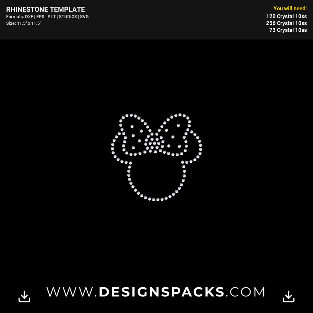 Minnie Outline Face Bow Rhinestone Digital Template