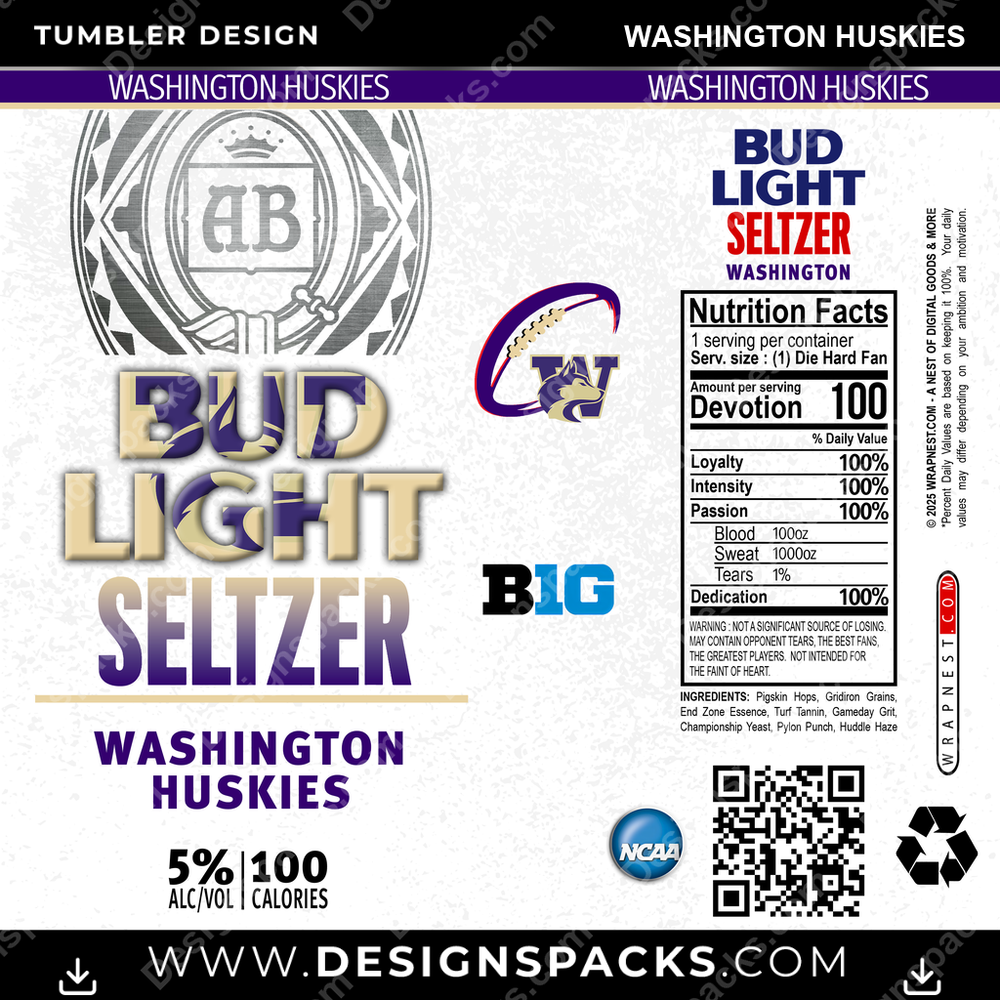 College Sport Bud Light Seltzer Washington Huskies NCAA College Sport Tumbler Digital Wrap Design Download