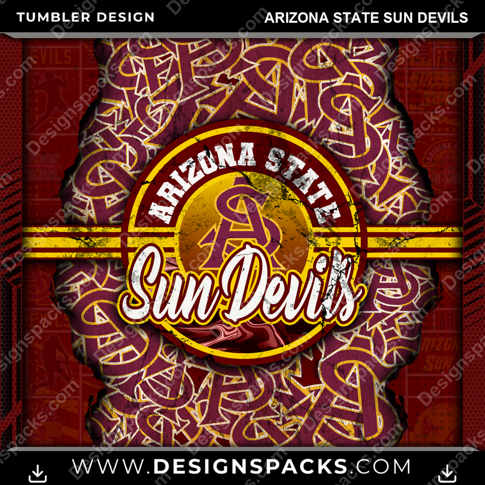 College Sport Ripped Arizona State Sun Devils Tumbler Digital Wrap Design