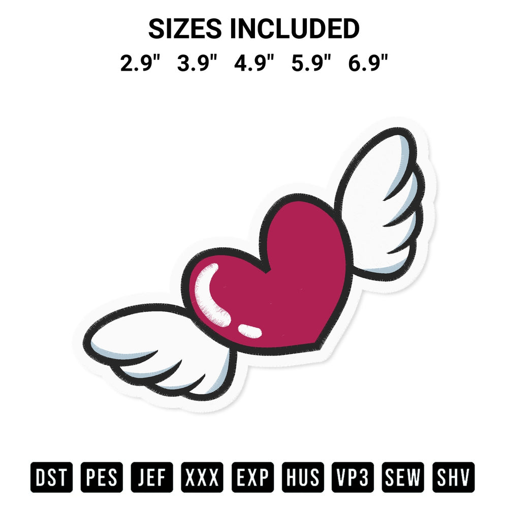 Stitch like a pro with the Heart With Wings Embroidery Design embroidery pattern from Designspacks.com. High-quality digital machine embroidery file. Available sizes: 2.9", 3.9", 4.9", 5.9", 6.9".