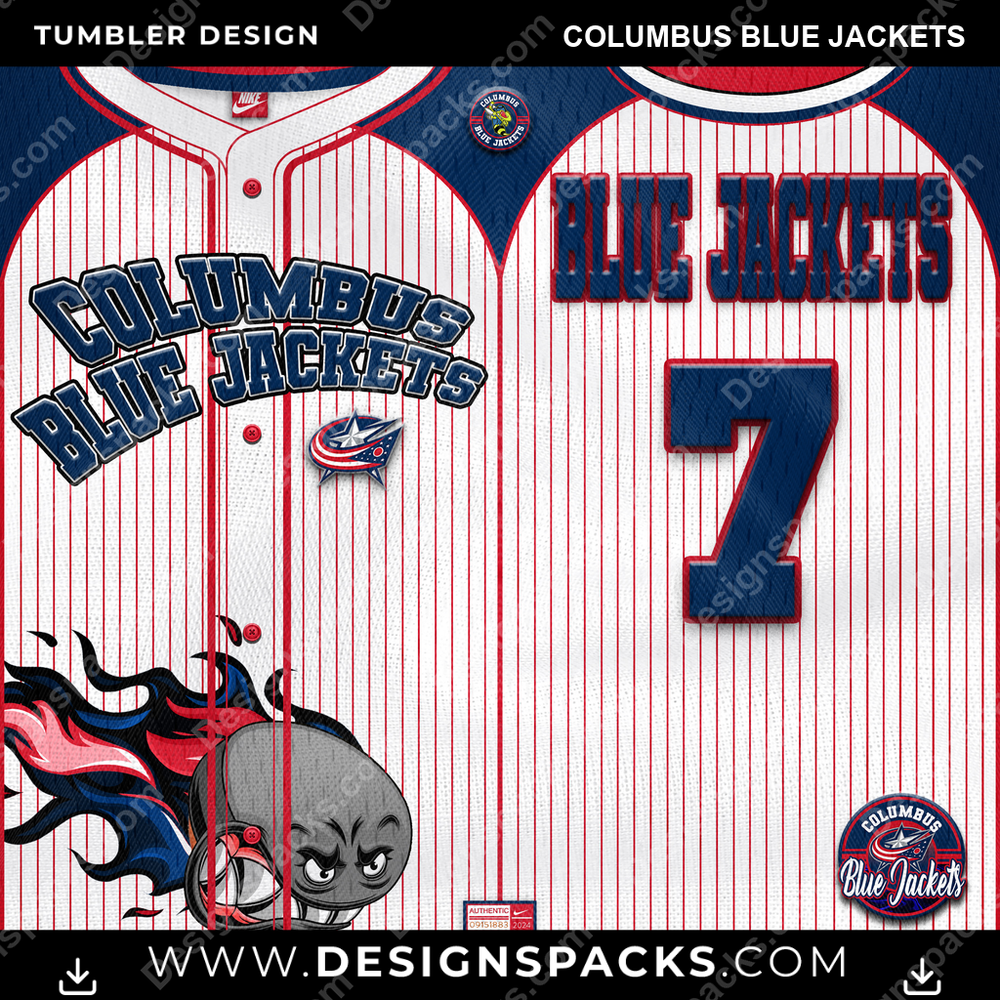 Ice Hockey Team Button-Up Jersey Columbus Blue Jackets NHL Hockey Tumbler Digital Wrap Design Download