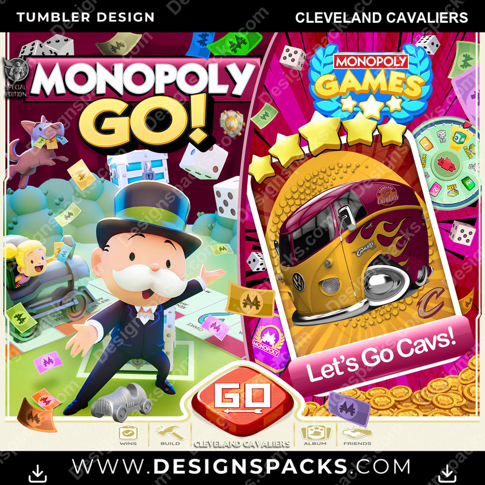 Basketball Monopoly Go! Cleveland Cavaliers Tumbler Digital Wrap Design