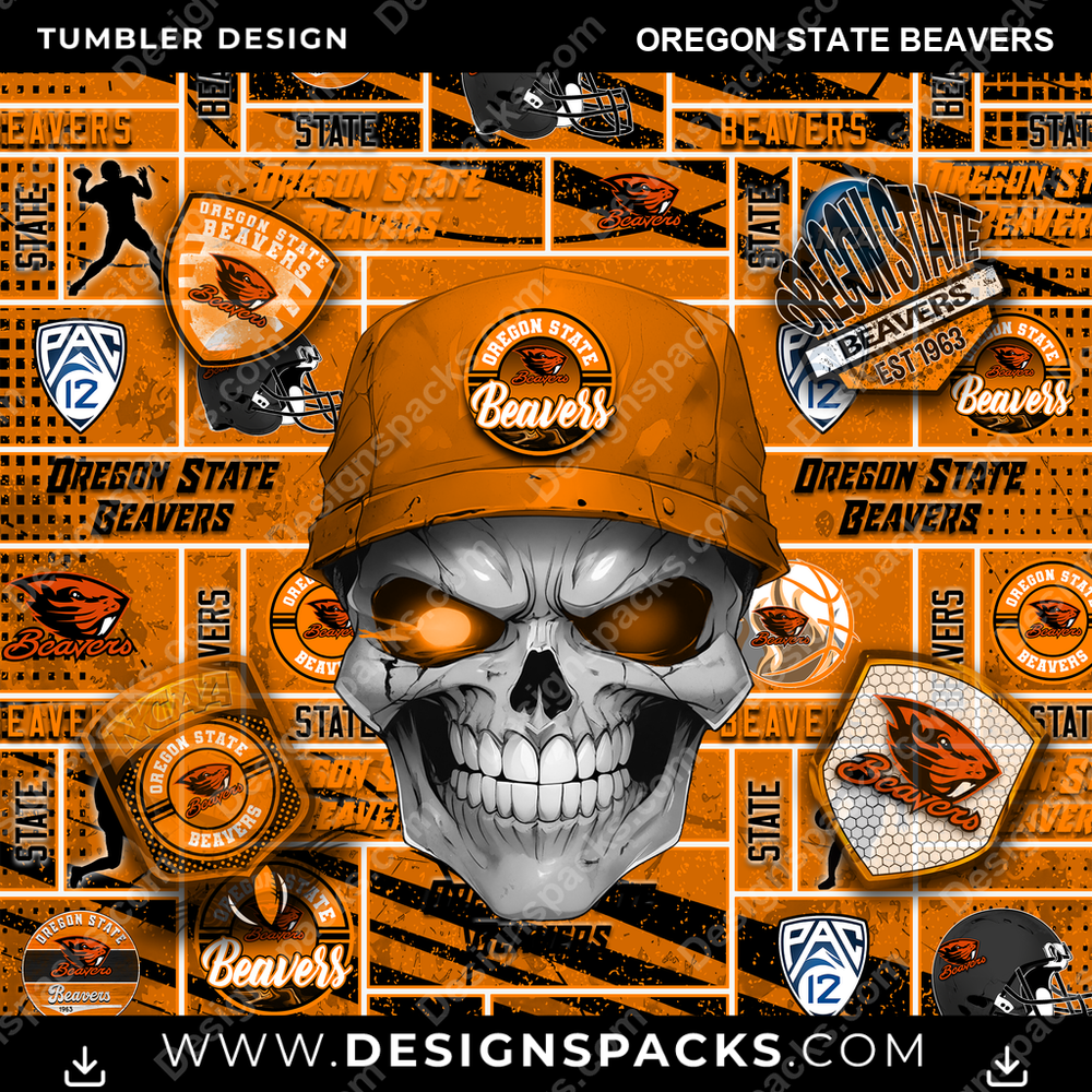 College Sport Skull Oregon State Beavers Tumbler Digital Wrap Design