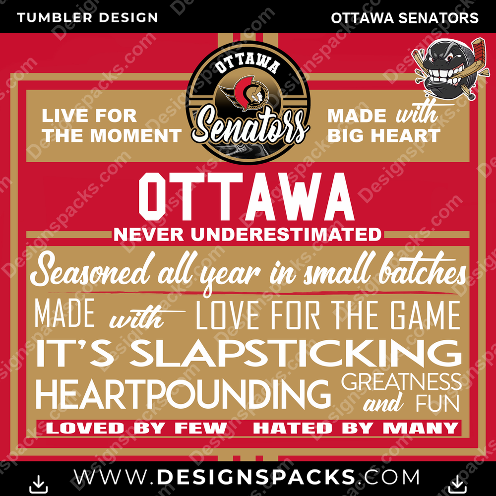 Ice Hockey Slapsticking Ottawa Senators Tumbler Digital Wrap Design