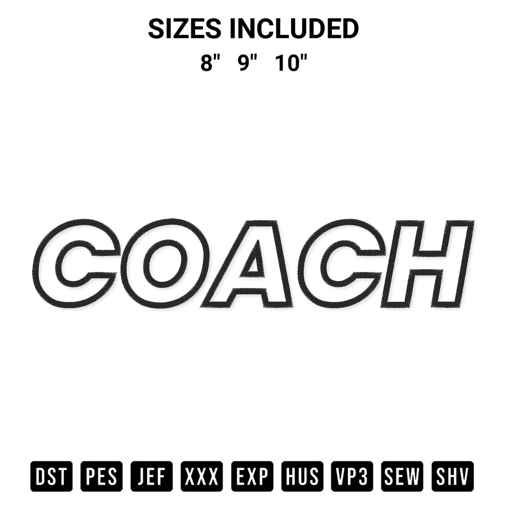 Get the Coach Embroidery Design embroidery design for your custom crafts! Premium digitized files available for instant download at Designspacks.com. Available sizes: 8", 9", 10".